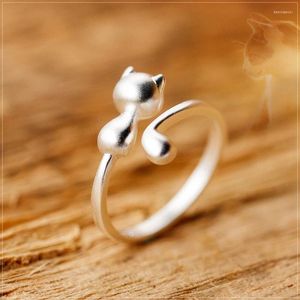 Cluster Rings Modian Classic 925 Sterling Silver Animal Finger Ring For Women mode Simple Kittle Free Size Fine Jewelry Bijoux