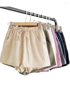 Женские шорты, женские модные шорты с высокой талией, летние хлопковые и льняные базовые мини-брюки для девочек, большие размеры