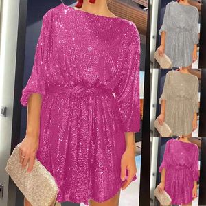 Casual Dresses 2024 Women's Party Sequin Dress Pete Up Long Sleeve For Women Elegant Evening Gowns Prom Sexy Club Ladies Vestidos