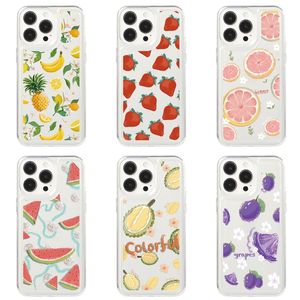 Letnie owoce ananasowe dla iPhone 15 Pro Max 14 Plus 13 12 11 Banana Strawberry Watermelon Durian Grape Soft TPU Odporny na szok telefon komórkowy przezroczystą okładkę przezroczystą okładkę