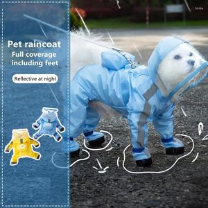 Cão vestuário capa de chuva cobertura impermeável 4 pernas capa de proteção de corpo inteiro cães com capuz jaqueta pet chuva casaco noite reflexão