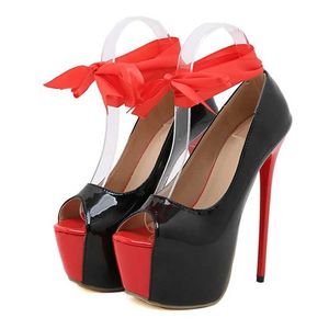 Klänningskor Spring Autumn Red Ankle Strap Platform Women Pumpar Sexig Peep Toe Slingback High Heels Stiletto Fashion Runway Pole Dance Shoes H240401ZNF6