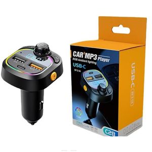 Bluetooth Car Kit C26 C28 FM-Transmitter 5.0 MP3-Player Dual-USB-Typ-C-Ladung U-Disk Hände Radio Modator Colorf Light Drop Lieferung A Otxof