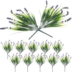 Flores decorativas 12 pçs artificial lavanda ornamento picaretas falso fio de ferro buquê de flores escritório falso lavandas