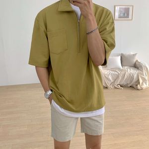 Camisa polo masculina coreana MYQ, camiseta masculina de verão na moda com gola virada para Instagram, camiseta solta de manga curta masculina na moda