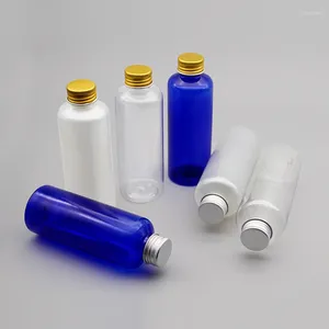 Bottiglie di stoccaggio 150ml X 36 Flacone cosmetico in plastica blu trasparente vuoto con tappo a vite in alluminio argento/oro 150cc Liquido