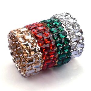 Kedja 2024 Ny dubbel rad fyrkantig oval glas handgjorda elastiska armband kvinnliga geometriska guldmetall DIY smycken armband Q240401
