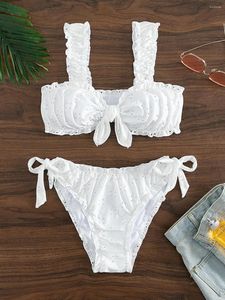 Женские купальники Schiffy Knot Front Tie Side Bikinis 2024 Белый купальник Женские сексуальные купальщики Купальный купальный костюм Пляжная одежда