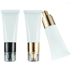 Förvaringsflaskor 25 st vit plastpress tube guld svart pump 30 ml kosmetisk förpackning återfyllbar behållare tom luftlös lotionflaska