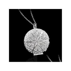 Pendant Necklaces 925 Plated Sier Hollow Round Necklace Locket Women Jewelry Accessories Cute Po Box Drop Delivery Pendants Dhg3T