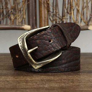 Belts 3.8CM mens high-quality genuine leather belt luxurious copper buckle thickened pure denim retro belt mens jeans Q240401