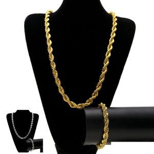 Armband Halskette Hip Hop 10mm Twisted Rope Chain Halsketten Schmuck Sets Gold Silber vergoldet Dicke lange Halskette Armband Armreif für mich Dhmck