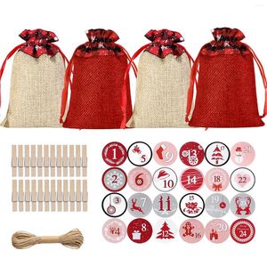 Presentförpackning 24st linne julkäskor smycken strävar säckar förpackning förvaring väska adventskalender för födelsedag
