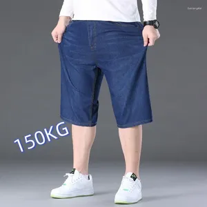 Jeans masculinos plus size 48 50 150kg denim curto homens casuais fino moda verão calças elásticas soltas retas grandes grandes 5xl 6xl 7xl