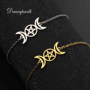 Chain Dawapara Triple Moon Goddess Witch Armband Pentagonal Charm rostfritt stål Kvinnors vänskapsarmband Protector Vintage Jewelry Q240401