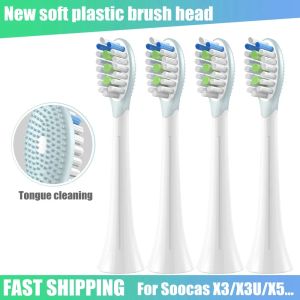 Komponenter Nya ersättande tandborstehuvuden för SOOCAS X1 X3U X5 V1 Sonic Electric Tooth Dupont Soft Brestles Tongue Cleaning Munstycke