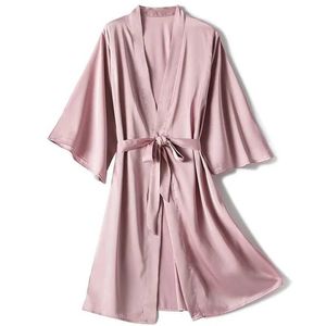 Sexig pyjamas kimono badrobe klänning kvinnlig mantel set satin sömnkläder casual nattklänning brud bröllop gåva sexig nattkläder intim underkläder 2404101