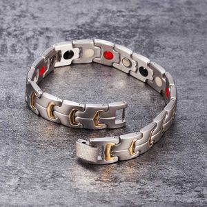 Kedja Vinterly Energy Magnetic Armband Mens Gold Chain Ring Mens Germanium Rostfritt stål Matt Finish smycken Vattentät Q240401