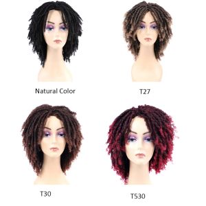 Peruki 6 cali kręcone peruki dredy dla kobiet 4 kolory Ombre krótki afro syntetyczny perwersyjna peruk