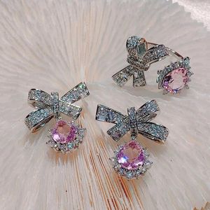 Dangle Earrings MWSONYA Korean Pink Bowknot Crystal Drop Women 2024 Trend Fashion Rhinestone Ring Summer Holiday Jewelry Gift