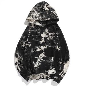 Kvinnors hoodies tröjor cool svart tie-dye hoode tröja män kvinnor 2023 vår ny högkvalitativ herr hoodies hip hop streetwear 240401