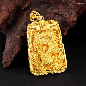 Pingentes 999 cor de ouro amarelo em relevo dragão pingente colar para homens na moda irmão pai presente de aniversário jóias finas não desbotar