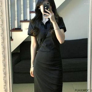 Festklänningar 2024 sommar söta söta flickor kvinnor korea japan preppy stil avslappnad kort ärm solid svart bomull blandar t-shirt klänning