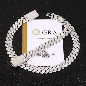 Luxury Jewelry 925 Solid Silver Gold Plated Gra Certificate 20mm Wide Baguette Moissanite Diamond Necklace Cuban Link Chain