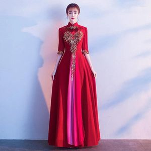 Ubranie etniczne chiński styl żeńska qipao wieczorowa sukienka imprezowa refren Perform Pół rękawów patchwork vestidos de festa plisted