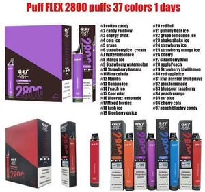 USA EU Warehouse engångs E-cigaretter QST Puff Flex 2800 0% 2% 5% 8ML 850mAh Battery Vape Desechable Puffs Auktoriserade 37 Populära smaker