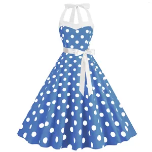 Casual klänningar vintage polka dot kvinnor sommar 2024 mantel hepburn stil sexig grimma sundress swing 50s 60s office party prom klänning pinup