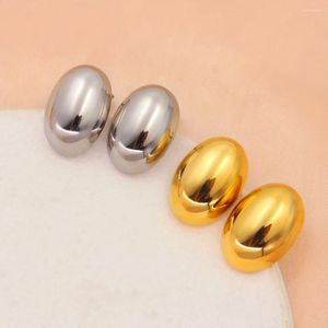 Stud Earrings Fashion Women Girl Stainless Steel Hollow Oval Ear Stylish Polished Gold Plated Metal Anti Allergic