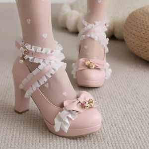 Pompe Donne Sweet Bow Telt Shoels Scarpe Platform Pompe a croce Croce Cint Cinp Task Wite Dress Wedding Feeds Wedding Big Size 46