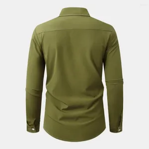 Men's Casual Shirts Men Button-up Shirt Contrast Color Slim Fit With Turn-down Collar Long Sleeve Single-breasted For Formal