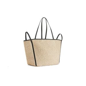 2023 Super Large Capacity Grass Woven Tote Womens Bag Seaside Leather Shoulder Strap Contrast Shopping For Women 240329