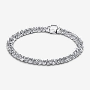 Pulseira de corrente cubana atemporal Pave Pandoras 925 Sterling Silver Hand Chains Pulseiras Mulheres Homens Luxo Jóias Diamante Designer Pulseira com Caixa Original Conjunto