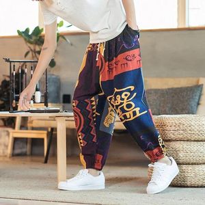 Erkek pantolon baskılı erkekler bülby harem hip hop joggers nedensel gevşek pantolonlar kasık geniş bacak pamuk keten