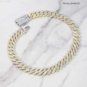 Halsband tung Sier Baguette Diamond 19mm bred 2 ton D färg VVS Moissanite kubansk länkkedja