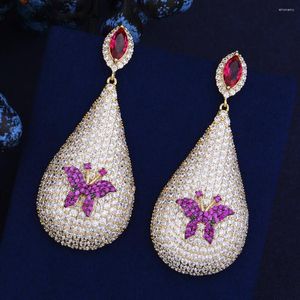 Dangle Earrings Luxury Teardrop Shape Butterfly Inlaid Cubic Zirconia Jewelry For Women Boucle D'oreille Femme 2024