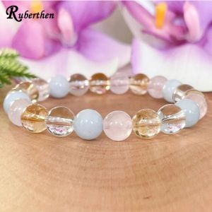 Armband Ruberthen Libra Zodiac Gemstone Armband Aquamarine Rose Quartz Citrine Clear Quartz Healing Crystals Jewelry October Birthstone