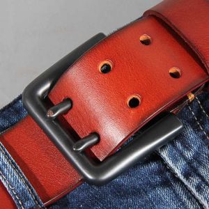 Belts 4.4cm mens double hole denim belt casual retro handcrafted luxury double claw buckle design with jeans Q240401