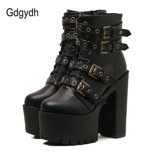 Stiefel Gdgydh sexy Nieten schwarze Knöchelstiefel Frauen Plattform Weiche Leder Herbst Winter Damen Stiefel mit Reißverschluss Ultrahigschuhen Schuhe