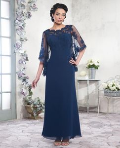 Azul marinho mãe da noiva vestidos chiffon uma linha até o chão longo vestido de noite vestidos de baile estilo elegante tule com apliques 7040472