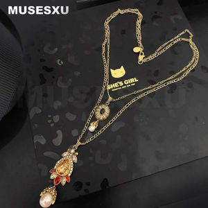 Pendant Necklaces Jewelry Accessories Vintage Luxury Style Golden Zircon Droplet Pendant Double Layer Necklace For Womens Party Wedding Gifts 240330
