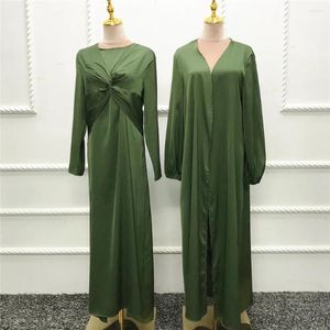 Abbigliamento etnico Set da 2 pezzi Caftano Abaya Donna Kimono Raso Turchia Abito islamico arabo musulmano Ramadan Dubai Abaya Abito Hijab marocchino