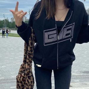 Women's Hoodies Sweatshirts Y2k Rhinestone Women Hoodies Jacket Coat 2023 Gothic Harajuku Hoodie Female Streetwear Hoodie Zip Up Hoodies Grunge Sweatshirt 240401