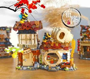 Blokuje nowe kreatywne mini składane uliczne widok pszczoły sklep wieprzowy bloków budowa DIY edukacyjne zabawki chłopców i dziewcząt Prezent 240401