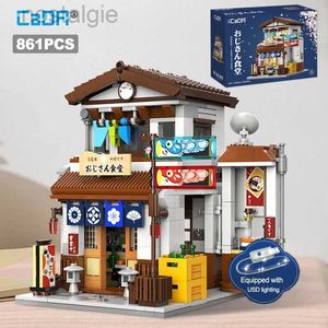 Blocks Cada LED City Japanese Style Canteen House Architecture Building Blocks Late Night Canteen Figures Bricks Toys for Kid Gifts 240401