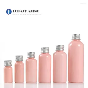 Lagringsflaskor 10/20/30/50/60/100 ml Skruvkapslock flaska Pink Plastic Cosmetic Shampoo Container Tom Lotion Shower Gel Reloble Aluminium