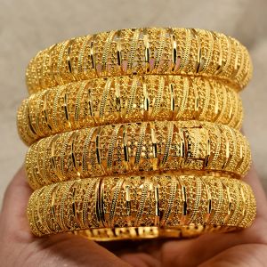 Bangles Annayoyo 4pieces 24K Altın Renkli Kadınlar İçin Bangles Altın Bilezikler Düğün Partisi Gelin Mücevherleri Joias Ouro Fabrika Fiyat Vint